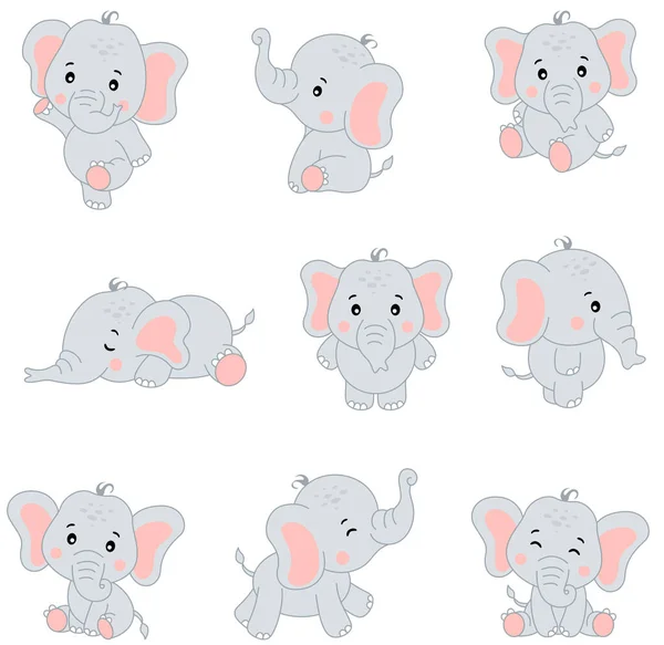 かわいい赤ちゃんの象のセット — ストックベクタ