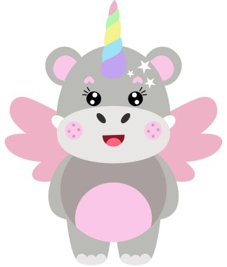 Kanatları olan sevimli tek boynuzlu at su aygırı.