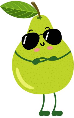 Güneş gözlüklü komik armut maskotu.