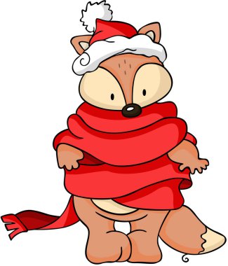 Kırmızı şapkalı ve eşarplı kış tilkisi