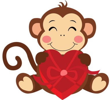 Sevgi dolu maymun kalp şeklinde bir hediye tutuyor