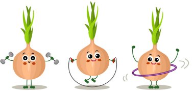 Spor salonu için şirin soğan maskotu.