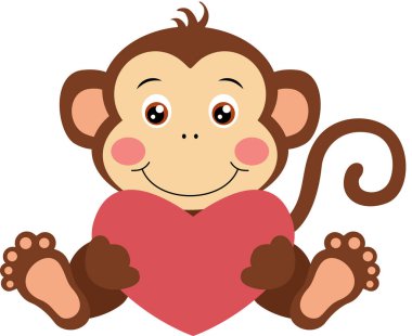 Sevimli maymun kalbi tutuyor.