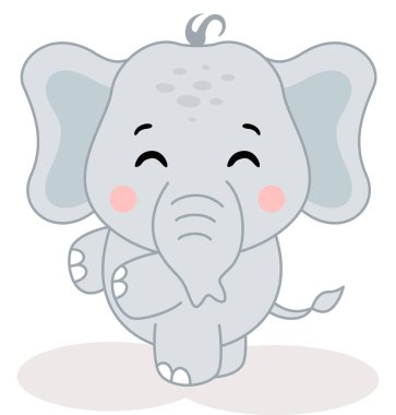 Friendly baby elephant standing isolated