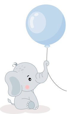 Cute baby elephant holding a balloon