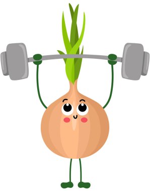 Komik soğan maskotu spor salonu yapıyor.