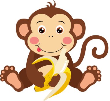 Tatlı, mutlu maymun muz yiyor.