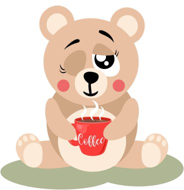 Tatlı ayıcık sıcak kahve içiyor.