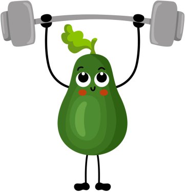 Komik avokado maskotu spor salonu yapıyor.