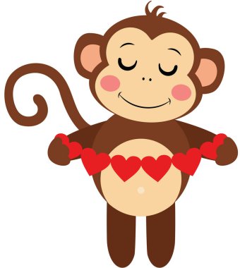 Kırmızı bir kalp çelengi taşıyan sevimli maymun