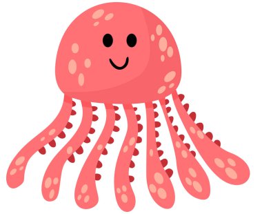 Beyaz üzerine izole edilmiş şirin, mutlu ahtapot.