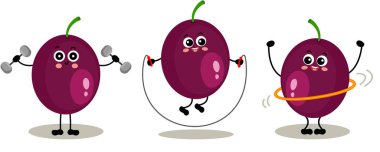 Egzotik tutkulu egzotik meyve maskotu seti spor salonu yapıyor.