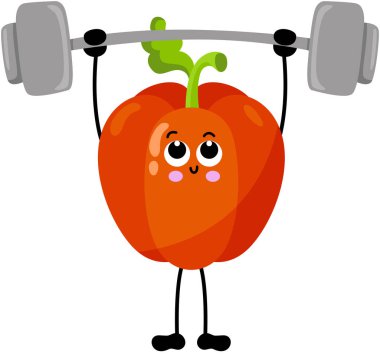 Komik kırmızı biber maskotu jimnastik yapıyor