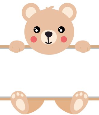 Boş tabelası olan sevimli bir oyuncak ayı.