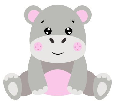 Küçük şirin su aygırı bembeyaz bir yerde oturuyor.