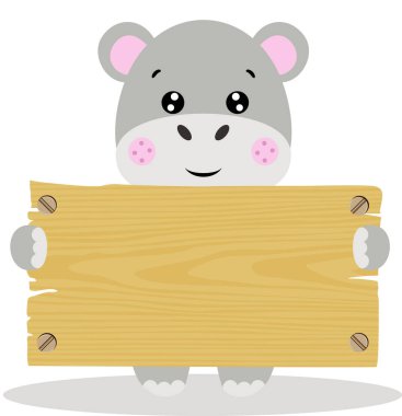 Ahşap tabelalı komik su aygırı