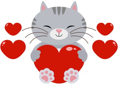 Sevgi dolu kırmızı kalpli bir kedi