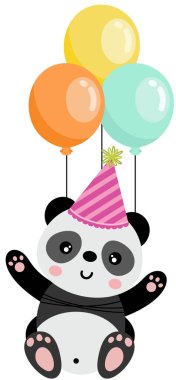 Balonlarla uçan sevimli panda.