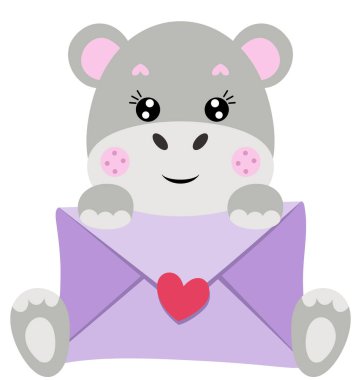 Şirin su aygırı elinde bir zarf tutuyor.