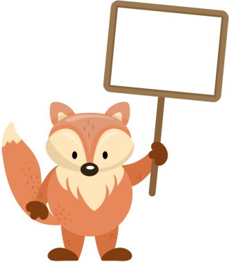 Boş tabela tutan şirin tilki.