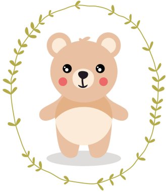 Oval bir yaprağın içindeki sevimli oyuncak ayı.