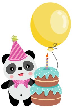 Balonlu şirin panda ve doğum günü pastası.