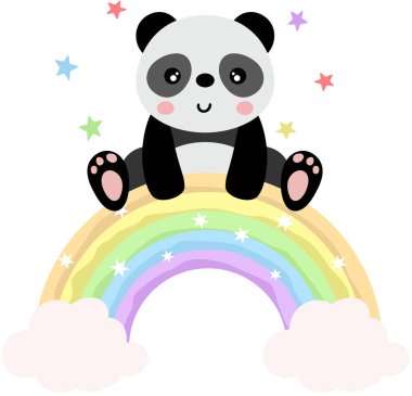 Gökkuşağının tepesinde mutlu bir panda