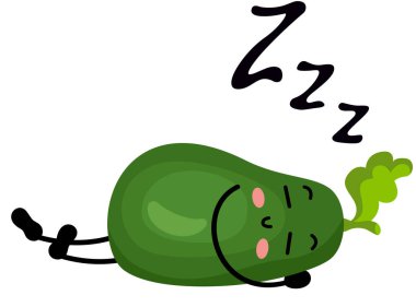 Taze avokado maskot uyuyor.