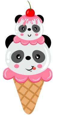 Komik küçük pandalar dondurma külahı