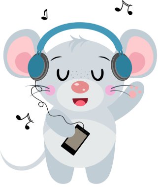 Komik fare kulaklıkla müzik dinliyor