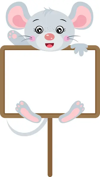 Bonito Mouse Acenando Pendurado Branco Tabuleta — Vetor de Stock