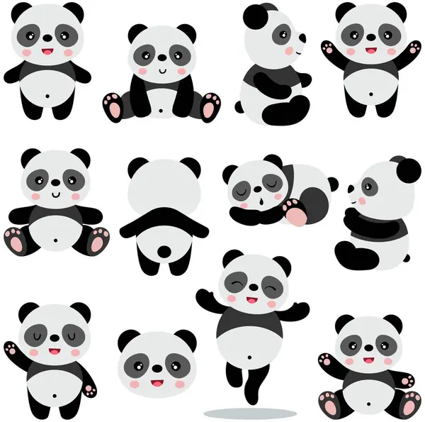 Conjunto Panda Amigável Bonito — Vetor de Stock