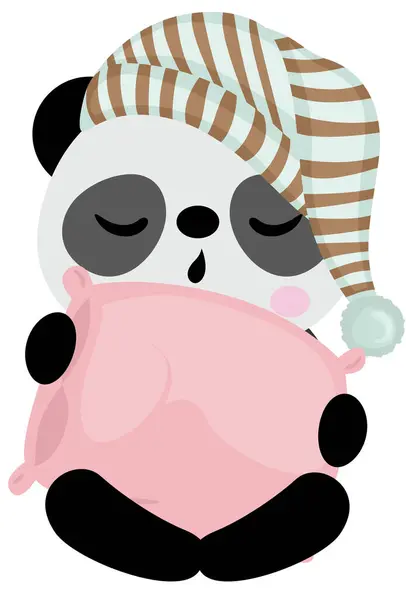 かわいいパンダ 枕を持っている睡眠 — ストックベクタ
