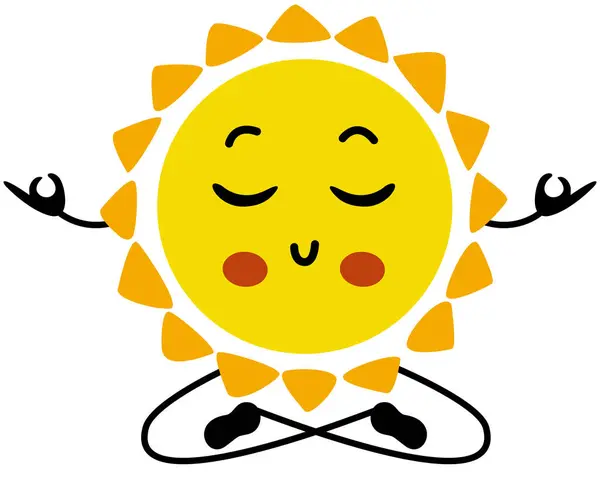 楽しい太陽のマスコットヨガ瞑想 — ストックベクタ