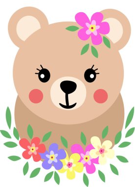 Kafasında çelenk olan sevimli bir oyuncak ayı.