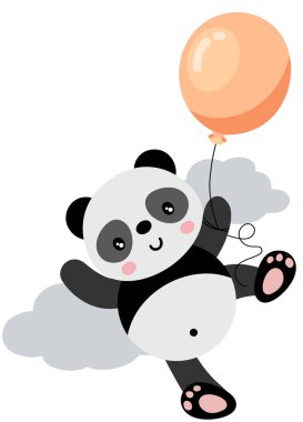 Balonla uçan sevimli panda.