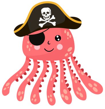 Siyah şapkalı ve gözü kapalı komik bir kalamar.