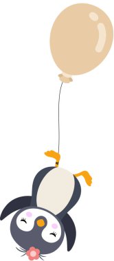 Balonla uçan sevimli penguen