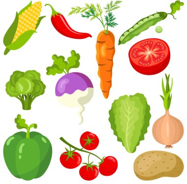 Farklı taze sebzelerden oluşan dijital kolajı ayarla