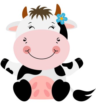 Şirin mutlu beyaz inek oturuyor.