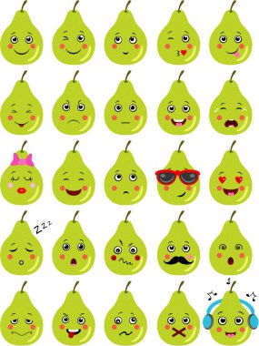 Taze yeşil armudun dijital kolajını farklı ifadelerle ayarla