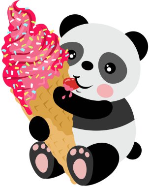 Tatlı panda oturmuş dondurma yiyor.