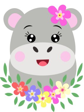 Kafasında çelenk olan sevimli bir su aygırı.