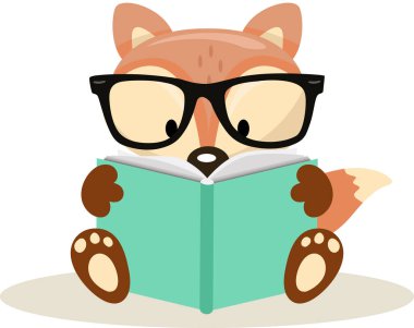Şirin tilki oturup kitap okuyor.