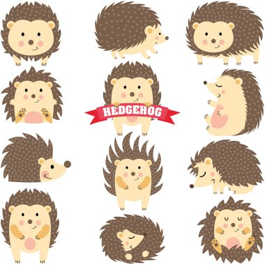 Şirin kahverengi kirpinin dijital kolajını farklı konumlara ayarla