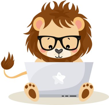 Dizüstü bilgisayarla çalışan Sevimli Aslan