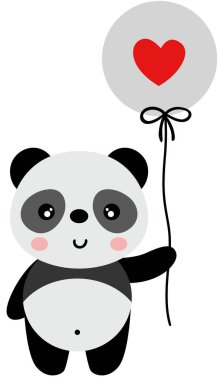 Sevimli panda elinde bir balon tutuyor.