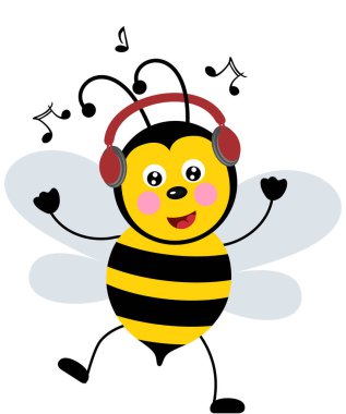Komik arı kulaklıkla müzik dinliyor.