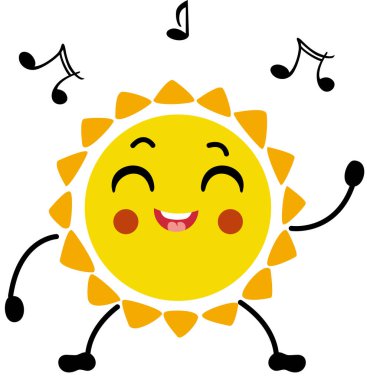 Komik güneş karakteri müzik eşliğinde dans ediyor.