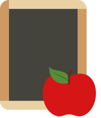 Okul tahtası ve kırmızı elma.